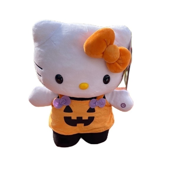 Hello Kitty Pumpkin Side Stepper NEW Plush Halloween Decor Orange Stuffed - Picture 1 of 5